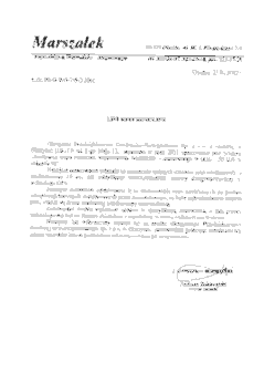 List Referencyjny - Marszałka woj.warmińsko-mazurskiego